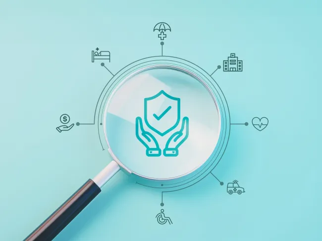 magnifying glass with healthcare symbols